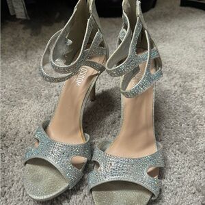 Bejeweled silver heels